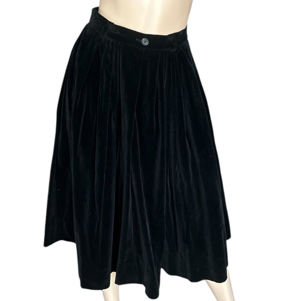 Vintage Velvet Black Pleated Midi Skirt Sz X-Small Whimsigoth Witchy Renaissance